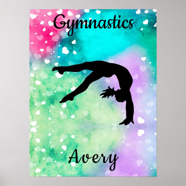 Affiche Girls Gymnastics Watercolor with Floating Hearts   (Devant)