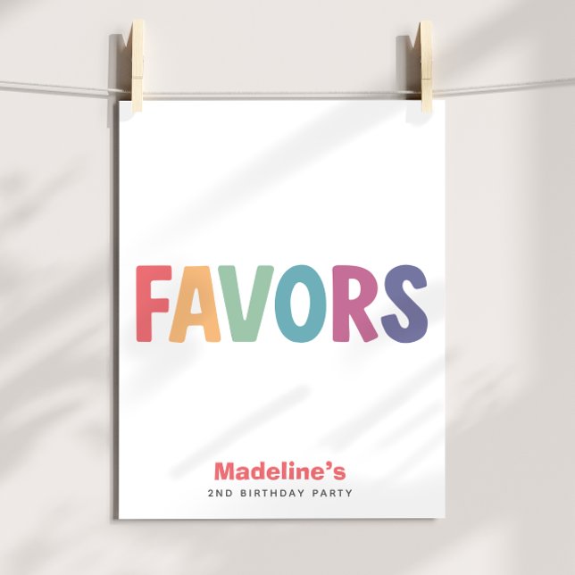 Affiche Girls Minimalist Rainbow Favors Birthday Sign (Créateur téléchargé)