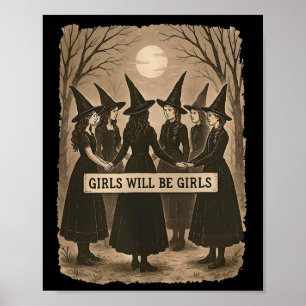 Affiche Girls Sera Filles Sorcière Witchy Saison Éffrayant