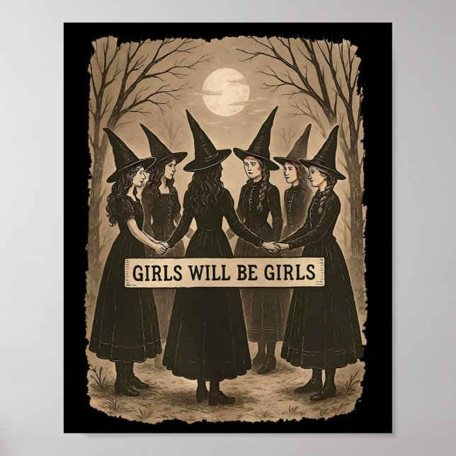Affiche Girls Sera Filles Sorcière Witchy Saison Éffrayant (Devant)
