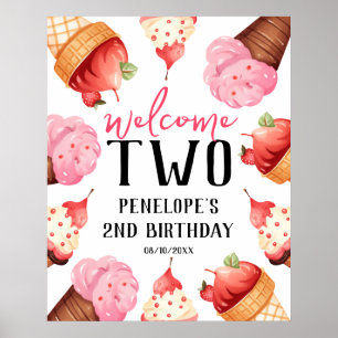 Affiche Girls Two Sweet Ice Cream 2nd Birthday Welcome