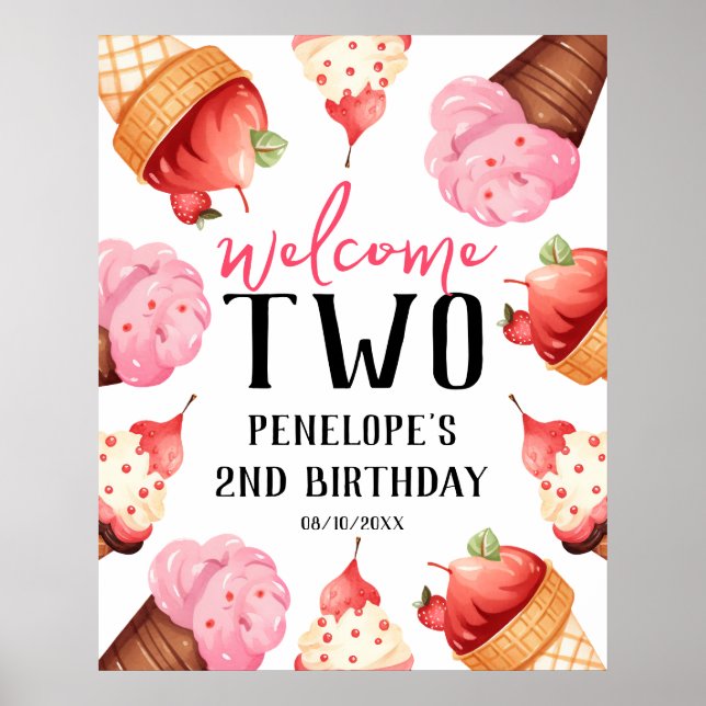 Affiche Girls Two Sweet Ice Cream 2nd Birthday Welcome (Devant)