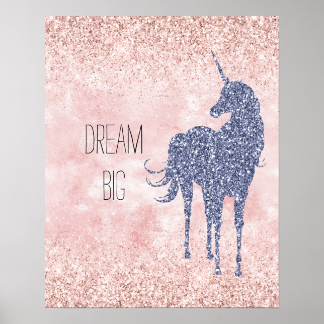 Affiche Girly Glam Blush Pink Purple Unicorn Glitter (Devant)
