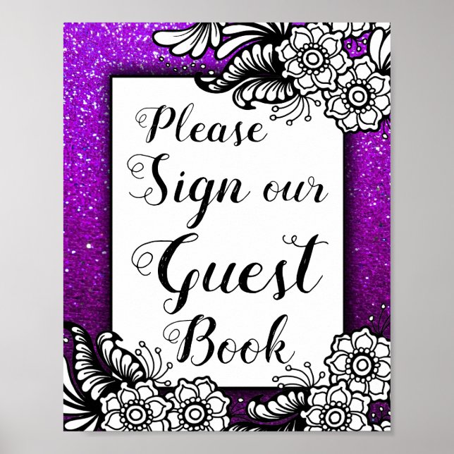 Affiche Girly Glitter Sparkles Birthday Wedding Guest Book (Devant)