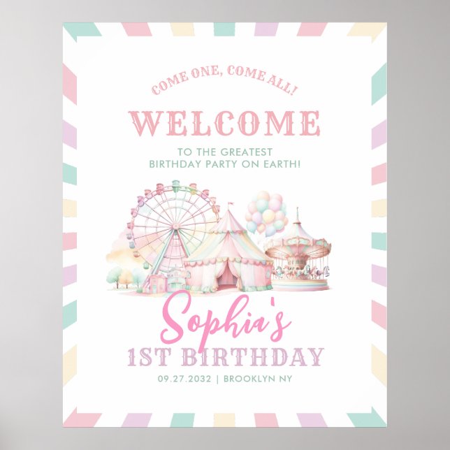 Affiche Girly Pastel Carnival Anniversaire de enfant de ci (Devant)