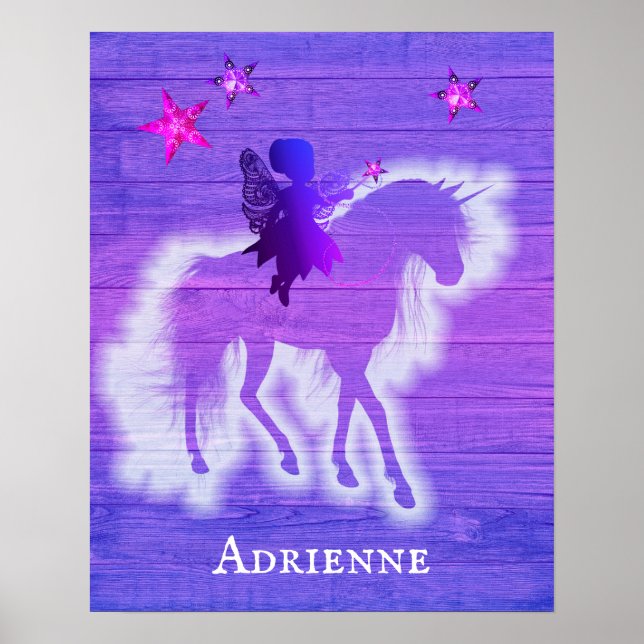 Affiche Girly Pink & Blue Unicorn Personalized (Devant)
