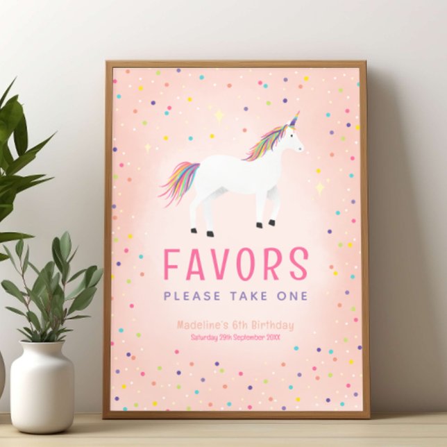 Affiche Girly Rainbow Unicorn Birthday Favor Sign (Créateur téléchargé)