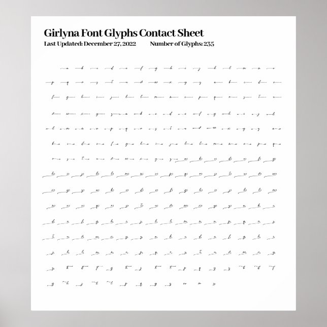 Affiche Girlyna Font Glyphes Contact Feuille (Devant)