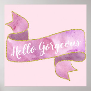 Affiche Girty Pretty Blush Rose Hello Gorgeous Gold Ribbon