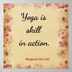Affiche Gita Yoga Citation Florale Rose Beige Inspirante 