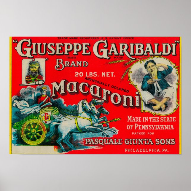 Affiche Giuseppe Garibaldi Macaroni Étiquette (Devant)