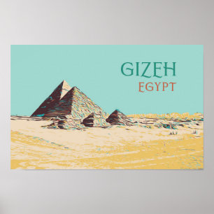 Affiche Gizeh, Pyramides illustration Egypt Carte postale