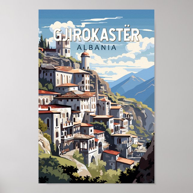 Affiche Gjirokaster Albanie Travel Art Vintage (Devant)