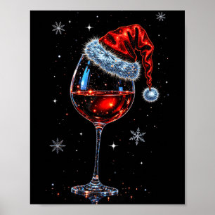 Affiche Gl de vin rouge Chapeau de Père Noël Noël 2025 Fem