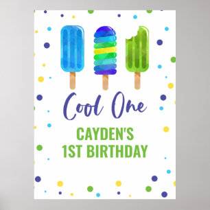 Affiche Glace Cool One 1er Anniversaire Bleu Vert