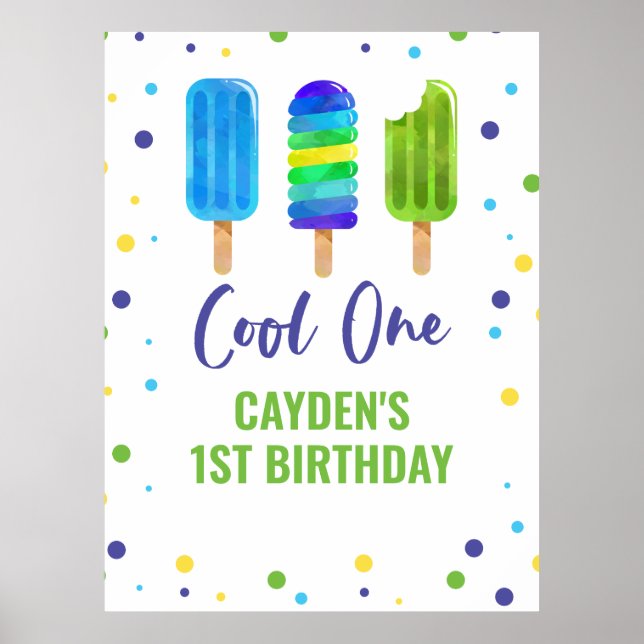 Affiche Glace Cool One 1er Anniversaire Bleu Vert (Devant)