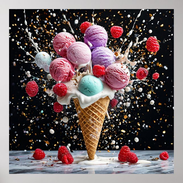 Affiche Glace dans un cône gaufrette (Devant)