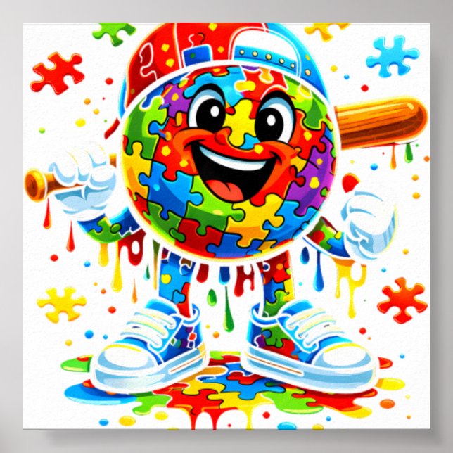 Affiche Glace de baseball pour la sensibilisation à l'auti (Devant)