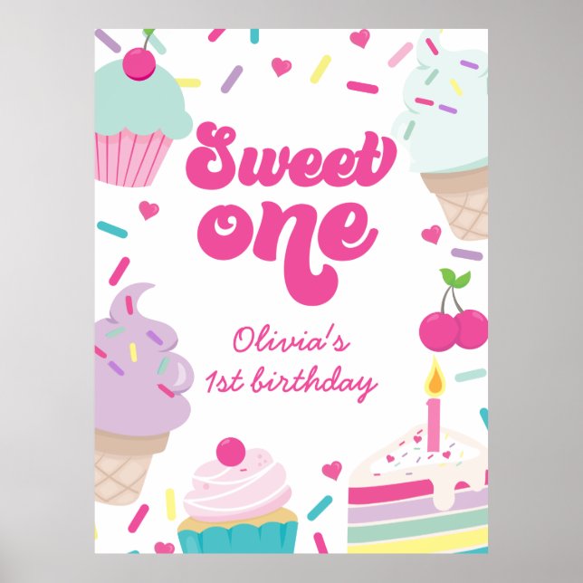 Affiche Glace et gâteau douce première 1er anniversaire (Devant)