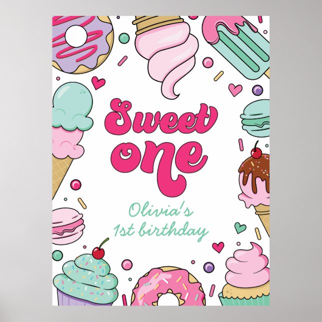 Affiche Glace et gâteau douce première 1er anniversaire (Devant)