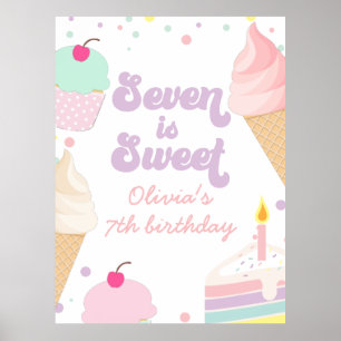 Affiche Glace et Gâteau Sept est Douce 7e Anniversaire