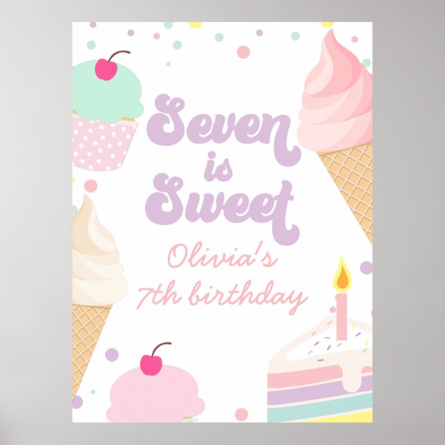 Affiche Glace et Gâteau Sept est Douce 7e Anniversaire (Devant)