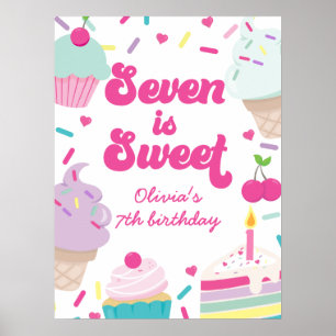 Affiche Glace et Gâteau Sept est Douce 7e Anniversaire