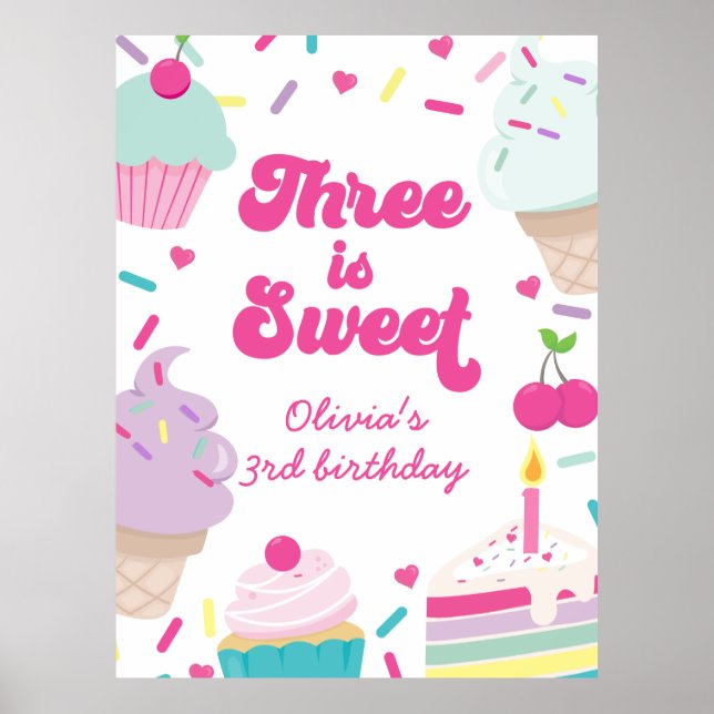 Affiche Glace et Gâteau Trois est un Joyeux 3ème Anniversa (Devant)