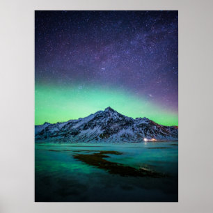 Affiche Glace et neige Aurora Borealis Voie Lactée Islan