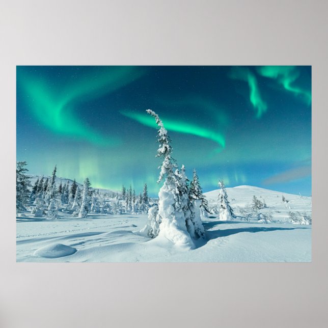 Affiche Glace et neige | Northern Lights, Laponie, Finland (Devant)