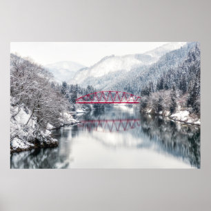 Affiche Glace et neige Pont rouge en hiver, Japon