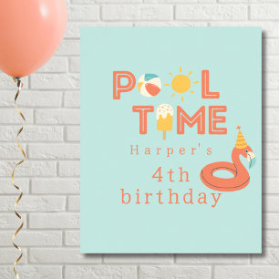 Affiche glace flamant rose été anniversaire enfants fête p