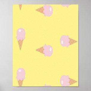 Affiche Glaces roses sur jaune
