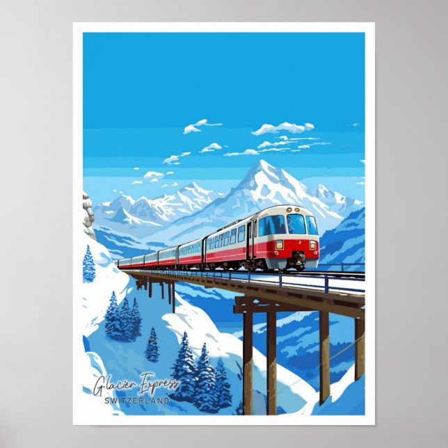Affiche Glacier Express Suisse Illustration de voyage (Devant)