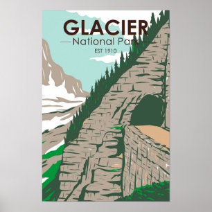 Affiche Glacier National Park Going to the Sun Road Rétro