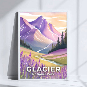 Affiche Glacier National Park Lavande de printemps Aquar