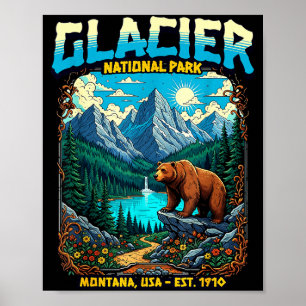 Affiche Glacier National Park Montana États-Unis Rétro Vin