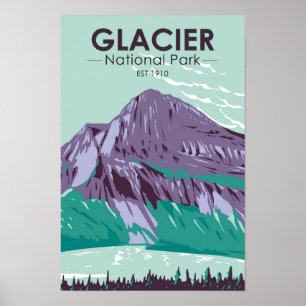 Affiche Glacier National Park Montana Lac Caché Vintage