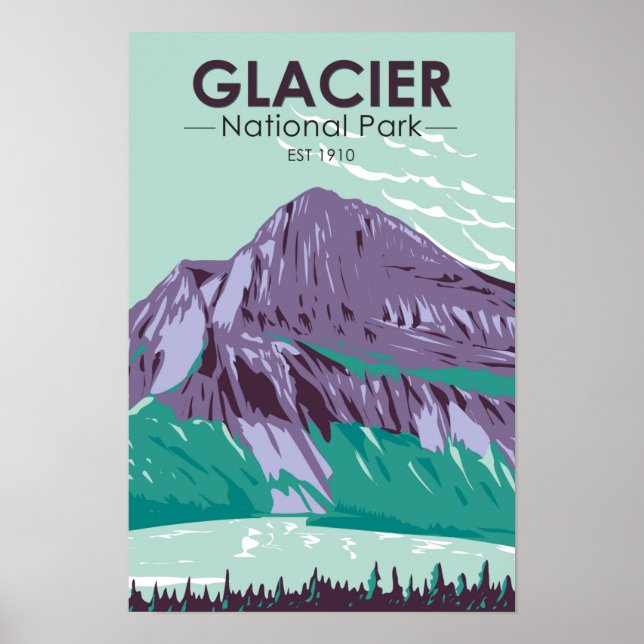 Affiche Glacier National Park Montana Lac Caché Vintage (Devant)