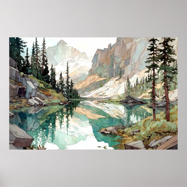 Affiche Glacier National Park Watercolor (Devant)