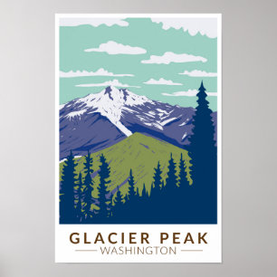 Affiche Glacier Peak Washington Voyage Art Rétro