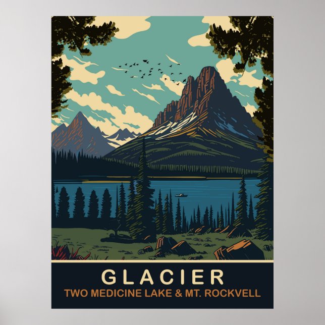 Affiche Glacier, Two Medicine Lake et Mt. Rockwell (Devant)