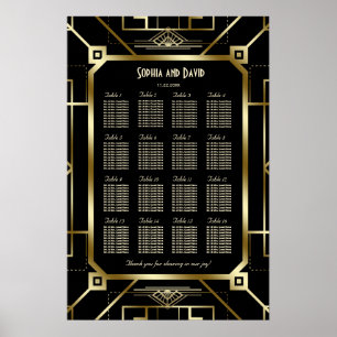 Affiche Glam Black Gold Great Gatsby 20s Seating Chart