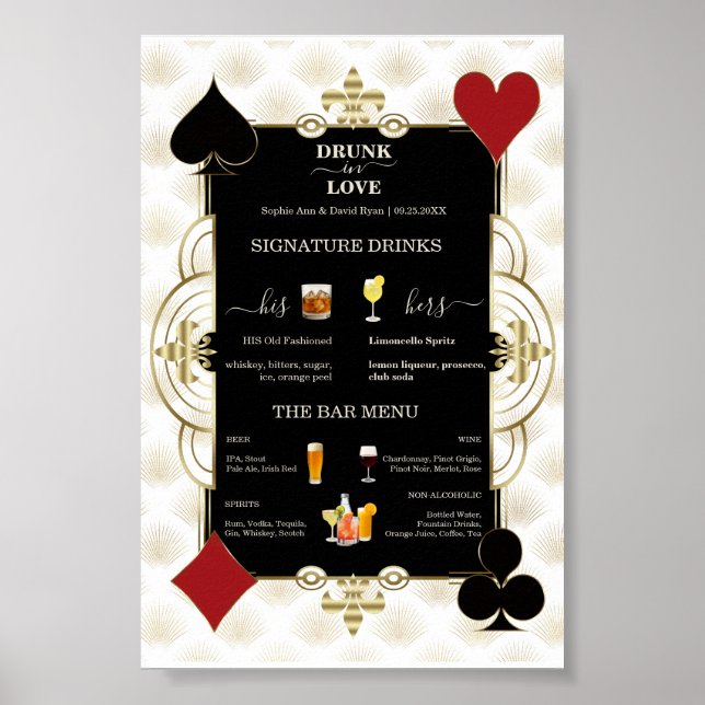 Affiche Glam Casino Wedding Drunk In Love Wedding Bar Sign (Devant)