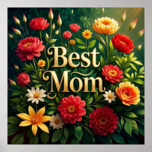Affiche Glam de belles fleurs florales pour la fête des mè