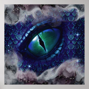 Affiche Glam Enk Gothique Bleu Dragon Médiéval