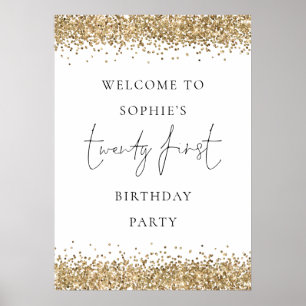 Affiche Glam Gold Parties scintillant Bienvenue 21e annive