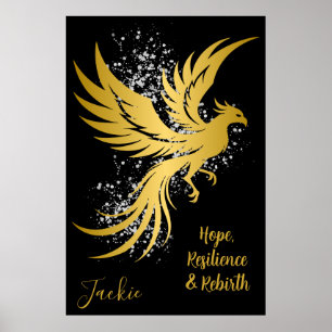Affiche Glam Gold Phoenix Silver Parties scintillant Monog