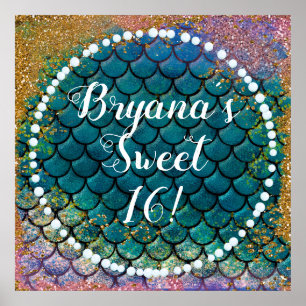 Affiche Glam Mermaid Balances de poisson Turquoise violet 