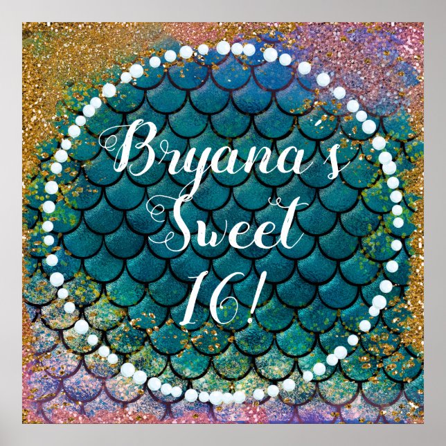 Affiche Glam Mermaid Balances de poisson Turquoise violet  (Devant)